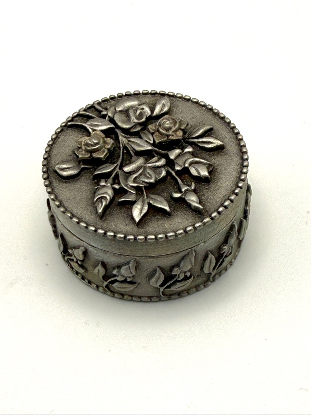 Ms. Dee Pewter Rose Earrings Pin and Brooch / Trinket Box "Collectable no. 1"
